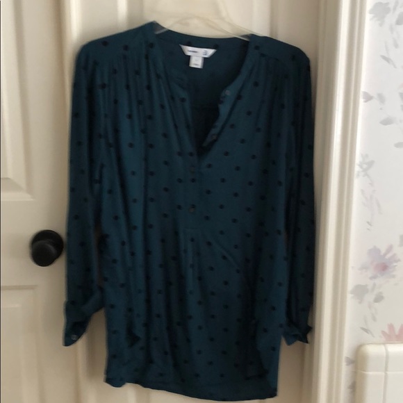 Blue Old Navy blouse with black polka dots. - Picture 1 of 4
